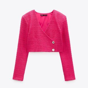 Zara Cropped Tweed Jacket with Crystal Buttons